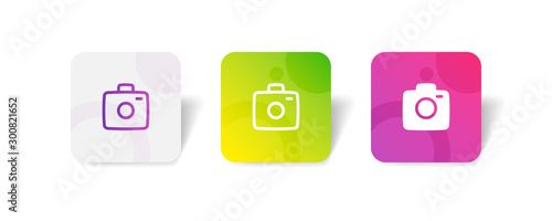 Camera round icon in outline and solid style with colorful smooth gradient background, suitable for UI, app button,  infographic, etc