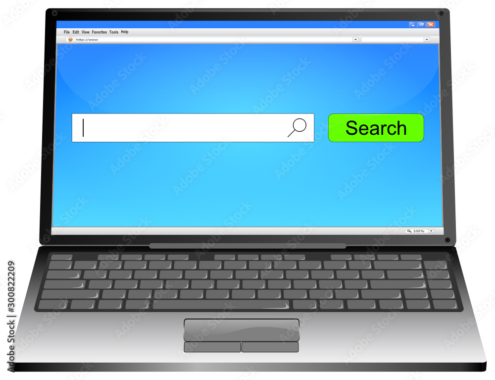 Laptop with internet web search engine - 3D illustration