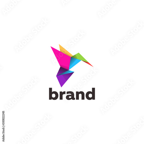 Bird logo with origami style vector template
