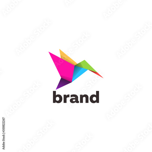 Bird logo with origami style vector template photo