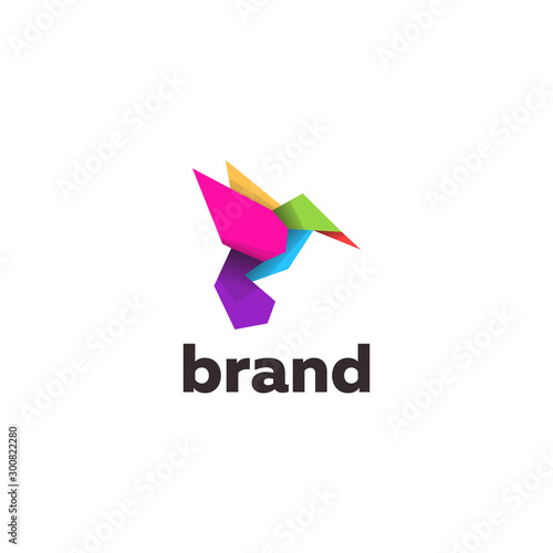 Bird logo with origami style vector template