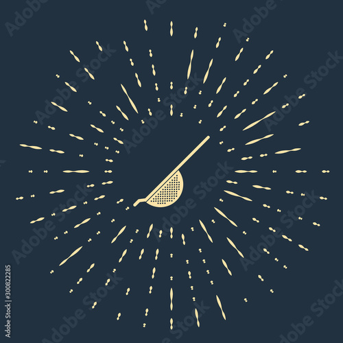 Beige Kitchen colander icon isolated on dark blue background. Cooking utensil. Cutlery sign. Abstract circle random dots. Vector Illustration