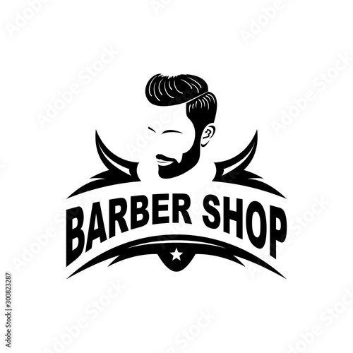 Barbershop logo template in vintage style, with bearded man.