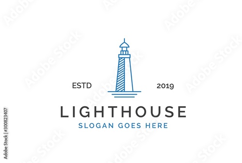 Modern simple lighthouse coastal beach logo design vector graphic