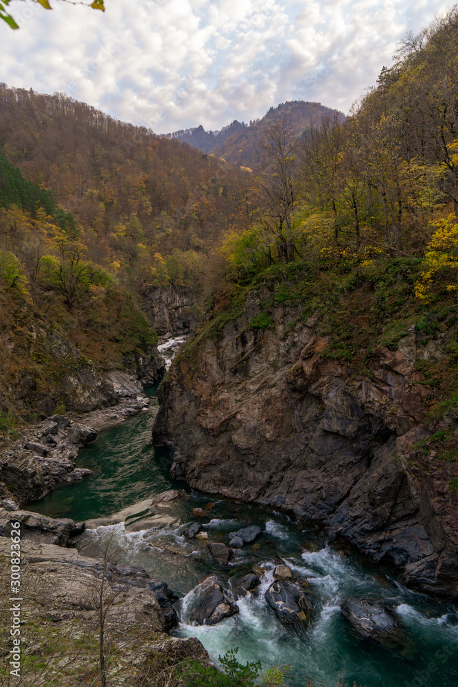 Clean mountain river in the autumn forest. Clean mountain river in the autumn forest.