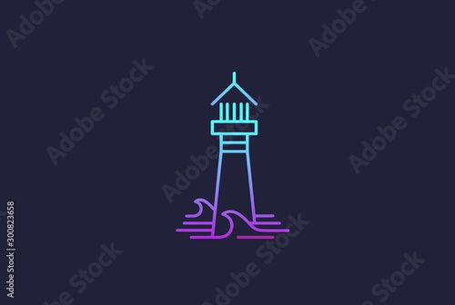 Modern simple lighthouse coastal beach logo design vector graphic