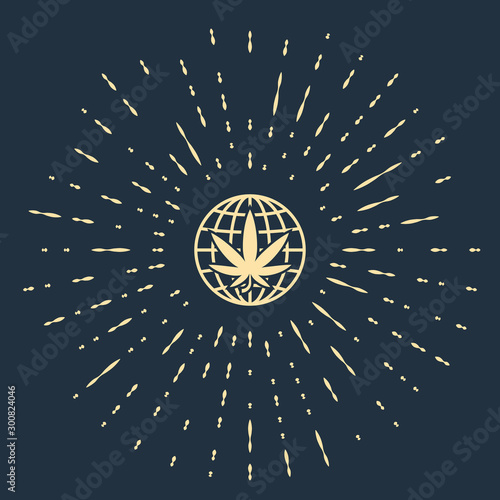 Beige Legalize marijuana or cannabis globe symbol icon isolated on dark blue background. Hemp symbol. Abstract circle random dots. Vector Illustration