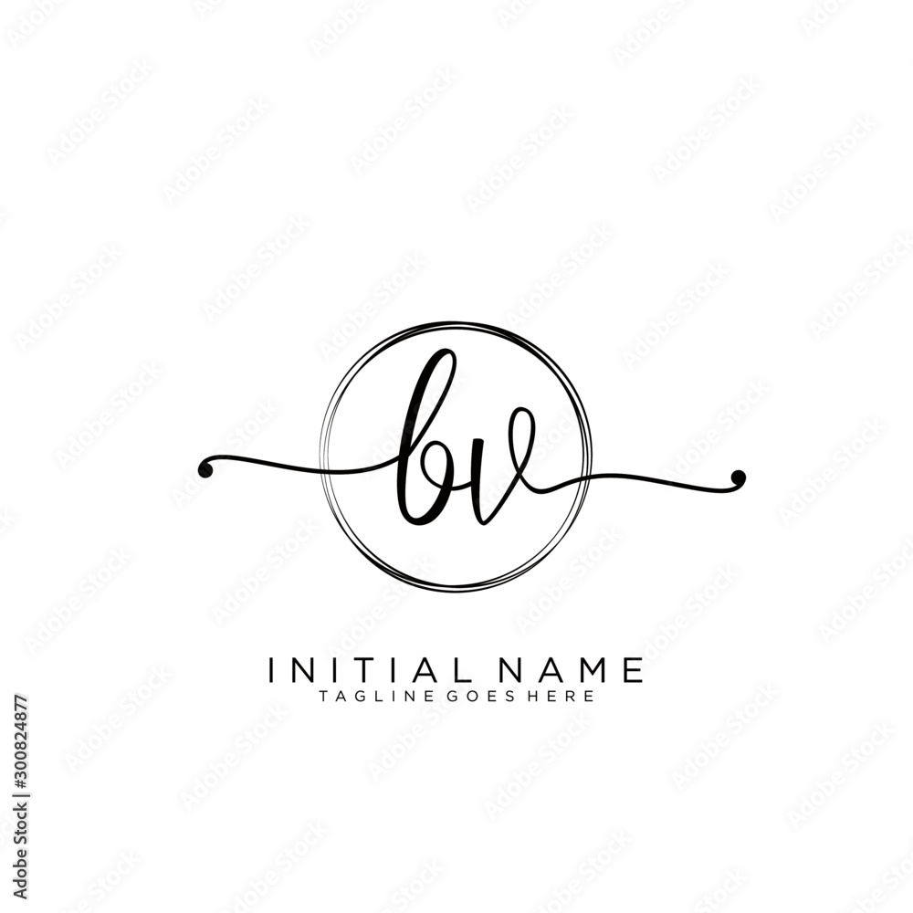 Obraz premium BV Initial handwriting logo with circle template vector.