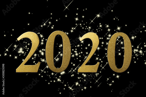 2020 Sparkling gold numbers on black