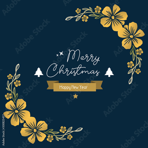 Handwriting merry christmas and happy new year, with wallpaper artwork of flower frame. Vector