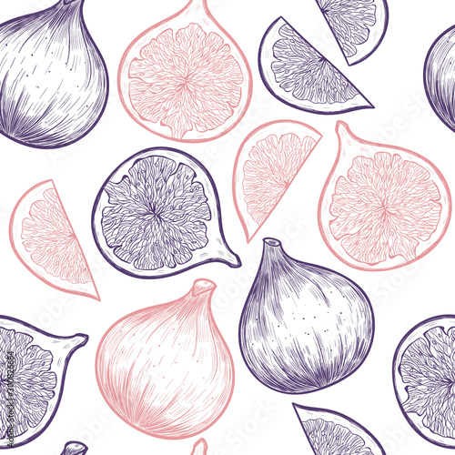 Sweet figs. Vector seamless pattern. Vintage style