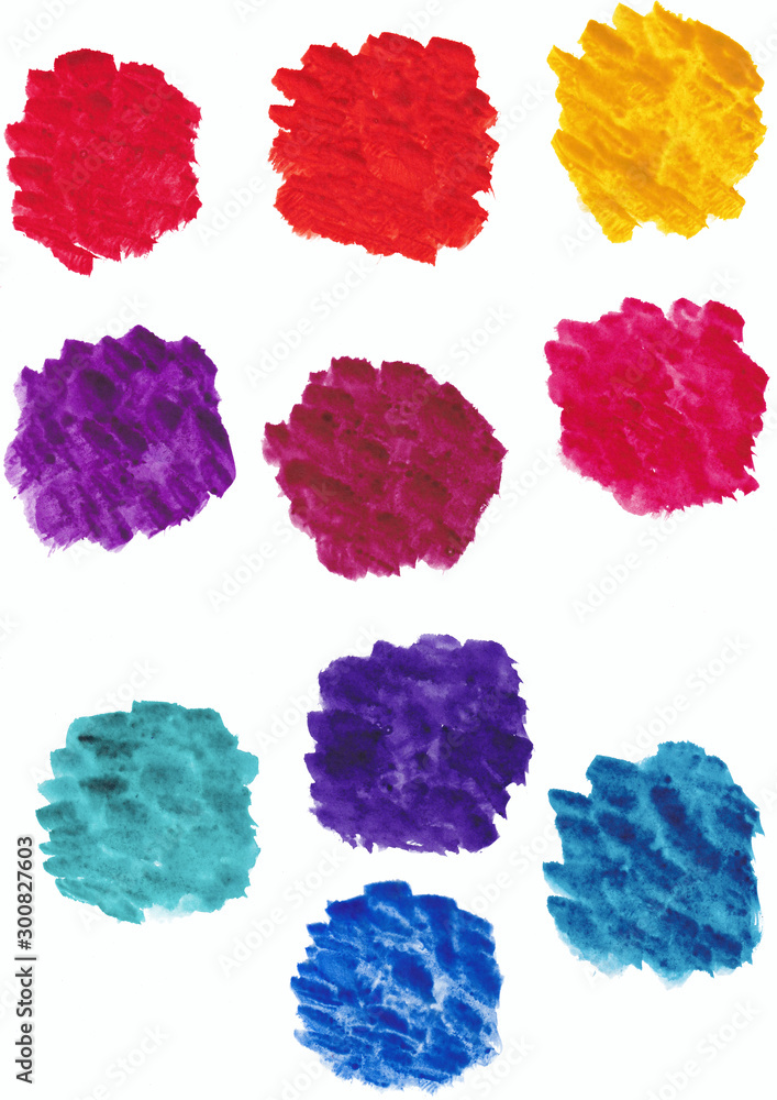 bright colored hand drawn set of watercolor brush strokes 