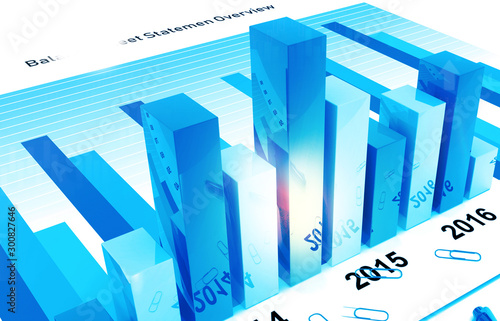 Business graphs and financial reports. 3d illustration .