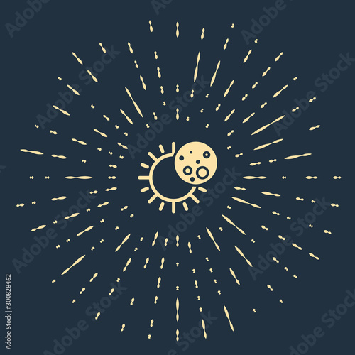 Beige Eclipse of the sun icon isolated on dark blue background. Total sonar eclipse. Abstract circle random dots. Vector Illustration