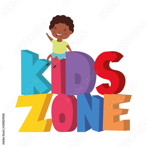 cute little afro boy with kids zone words
