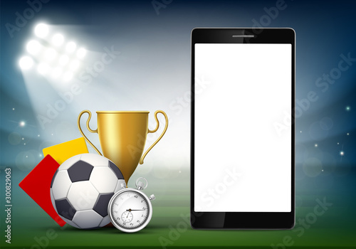 Smartphone with a blank white screen on the soccer field