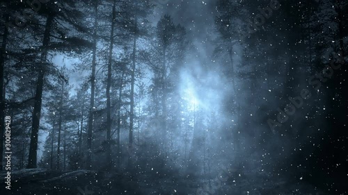 Blue Winter Night Background And Falling Snow