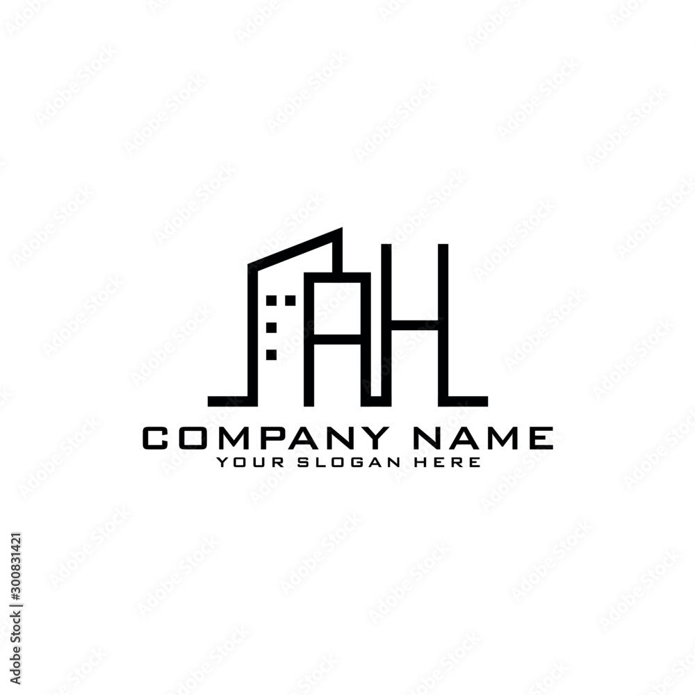 Letter AH With Building For Construction Company Logo