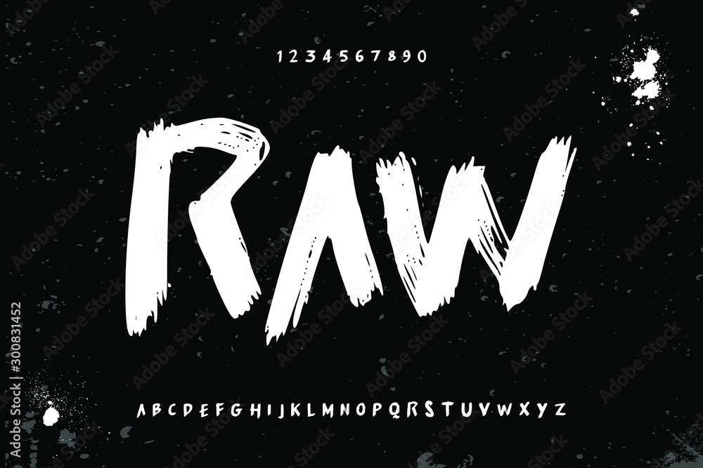 raw brush stroke handwritten alphabet vector sans serif font design