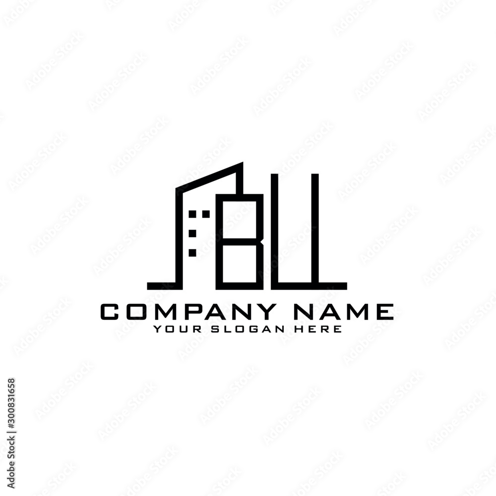 Letter BU With Building For Construction Company Logo Letter BU With Building For Construction Company Logo