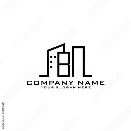 Letter BN With Building For Construction Company Logo