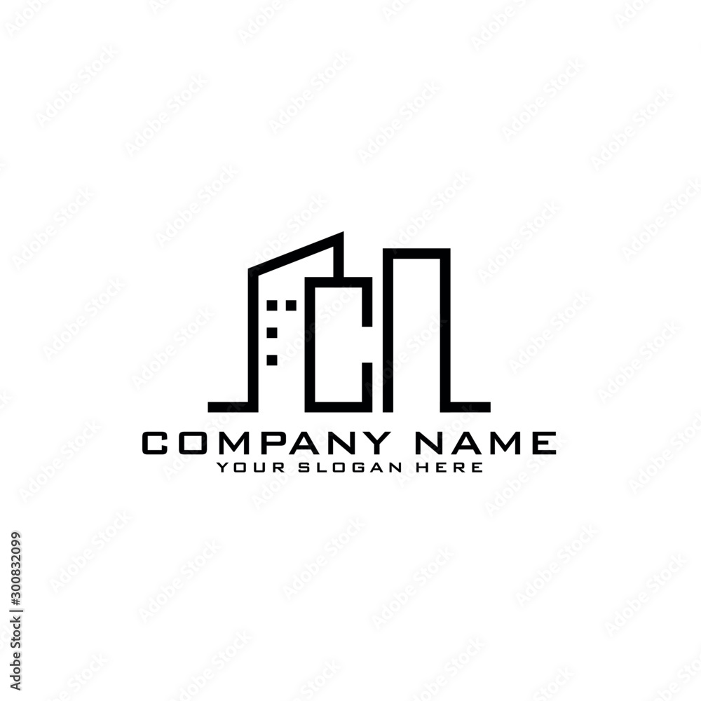 Letter CN With Building For Construction Company Logo