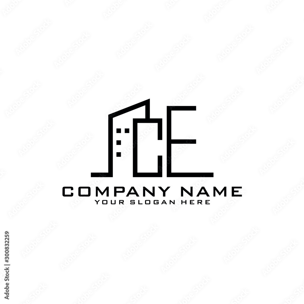 Letter CE With Building For Construction Company Logo Letter CE With Building For Construction Company Logo