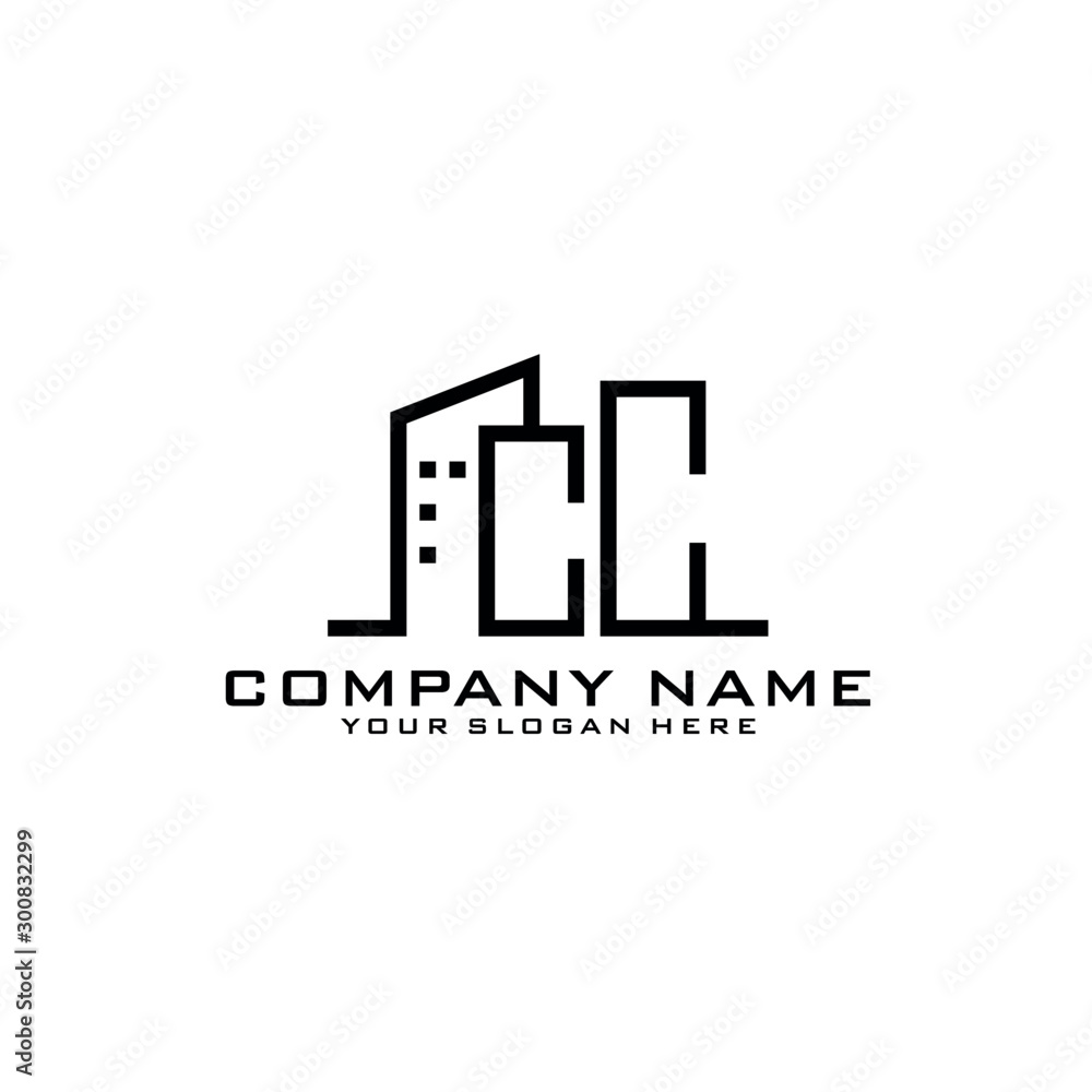 Letter CC With Building For Construction Company Logo