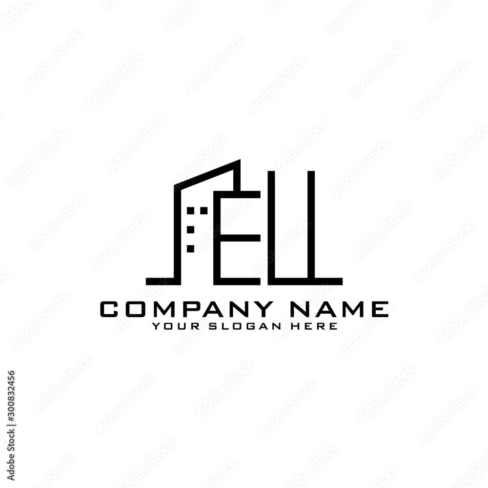 Letter EU With Building For Construction Company Logo