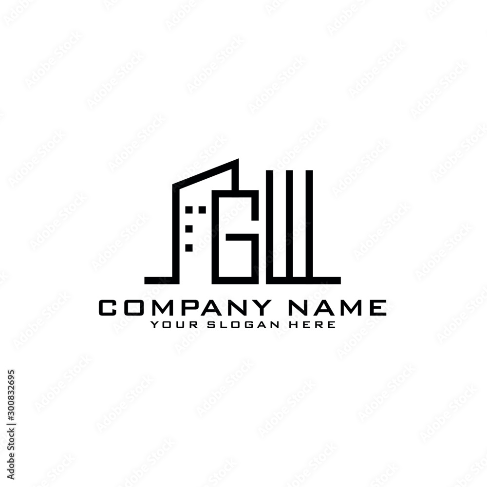 Letter GW With Building For Construction Company Logo