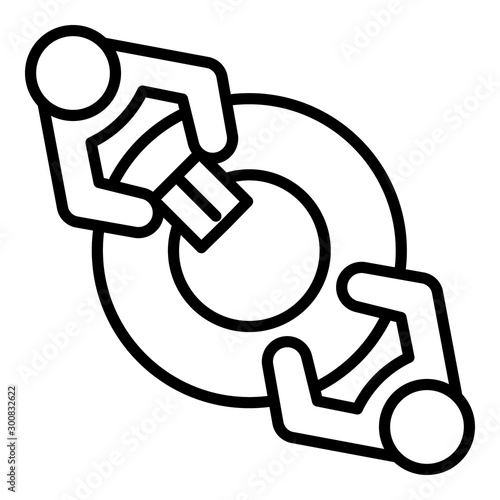 Two people at the round table icon. Outline two people at the round table vector icon for web design isolated on white background