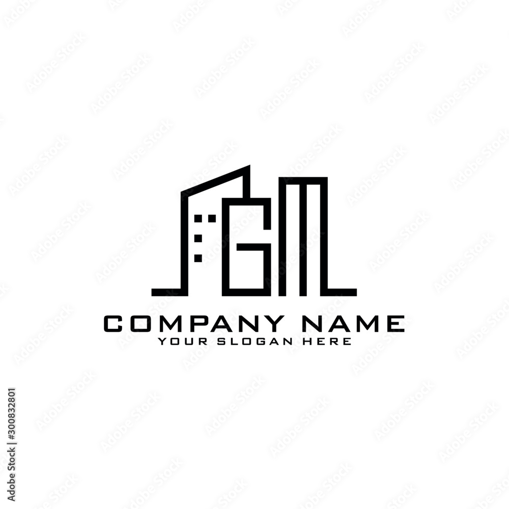 Letter GM With Building For Construction Company Logo Letter GM With Building For Construction Company Logo