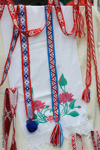 Towel and tablecloths with embroidery with thread with patterns in the national style photo