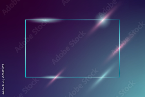 Shining vector neon frame on dark blue background
