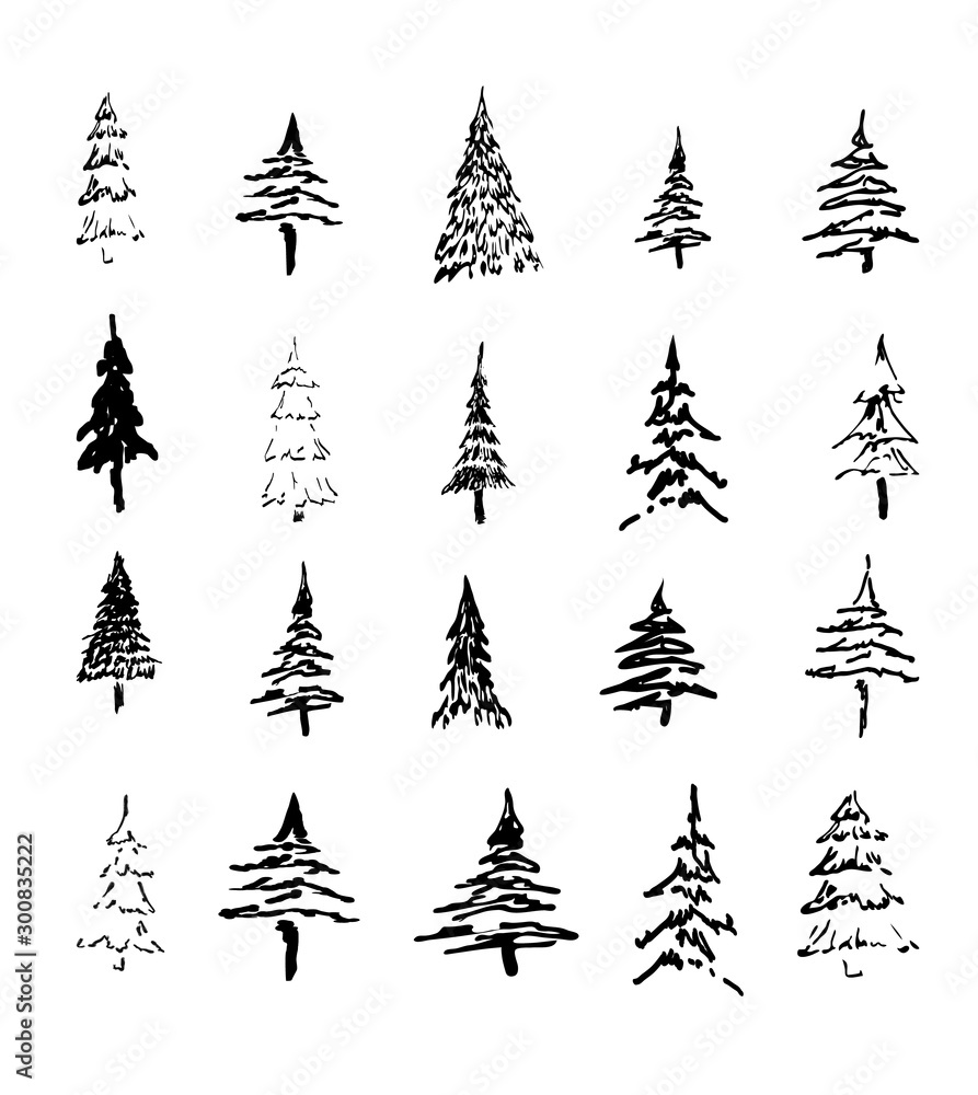 Fototapeta premium set of hand drawn christmas trees 