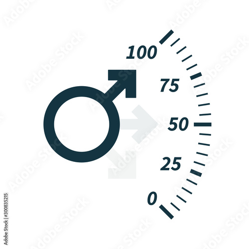 Male sex power symbol as measuring device hand.