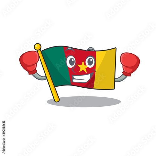 boxing flag cameroon cartoon in character shape