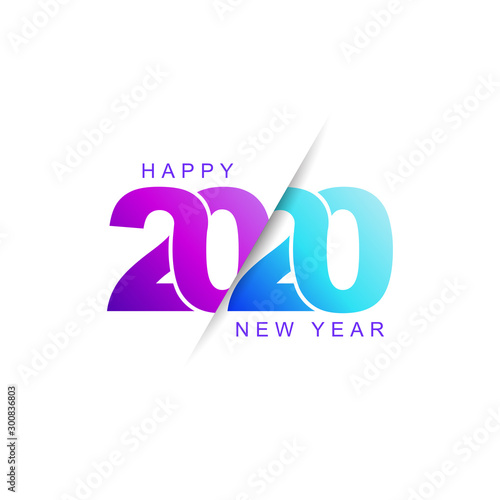 Happy new year 2020 logo text design in modern and vibrant neon color