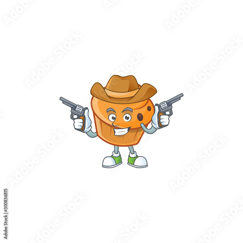 Pastry brioche mascot with cowboy cartoon character
