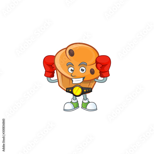 Pastry brioche mascot with boxing cartoon character