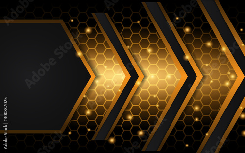 Abstract black and yellow texture metal shapes background. Bright metallic color effect concept. Vector design template for use wallpaper, banner, presentation, frame, corporate, business, advertising