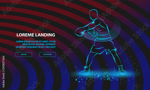 Boxer athlete hitting. Vector Sport Background for Landing Page Template.