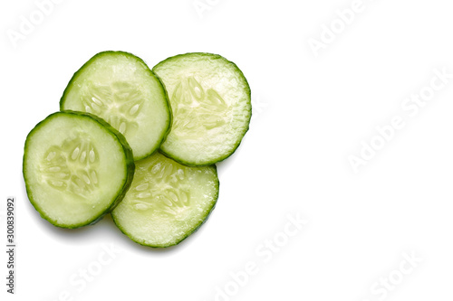 fresh cucumber slice, isolated on a white background. top view