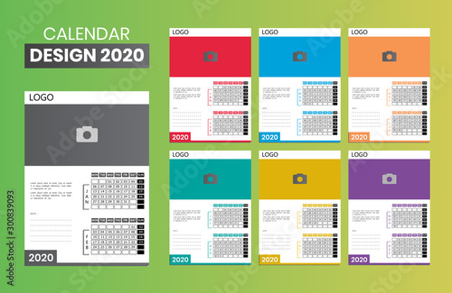 calendar 2020 year. Vector template collection. Week starts on monday