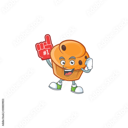 Brioche mascot with foam finger on white background