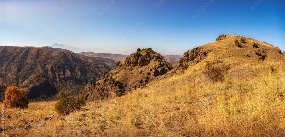Amazing landscape in Armenia. Colorful scene in the mountains, Khosrov Forest reserve, Kakavaberd, Armenia, Asia. Beauty of mountains concept background. 