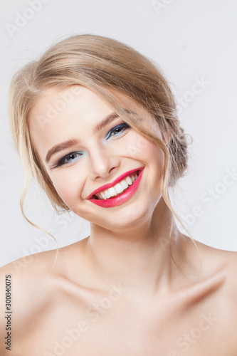 Laughing girl face close up portrait