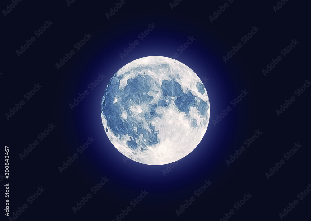 Nighttime full moon. Lunar night. Vector illustration image.