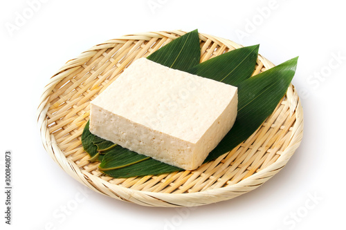 木綿豆腐　Japanese firm tofu on bamboo strainer photo