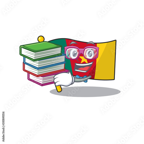student bring book flag cameroon above the table cartoon